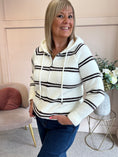 Load image into Gallery viewer, Hoody Striped Zip Cardigan- Cream/Brown