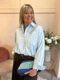 Load image into Gallery viewer, Sheer Shimmer Pleated Shirt - Aqua Blue - Wardrobe By Simone