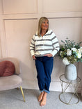 Load image into Gallery viewer, Hoody Striped Zip Cardigan- Cream/Brown