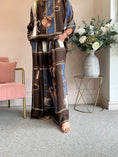Load image into Gallery viewer, Horse & Bridle Silk Wide Pant - Brown/Blue - Wardrobe By Simone