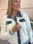 Load image into Gallery viewer, Denim Collar Cardigan Jacket - Cream/Denim