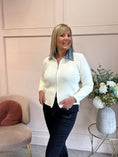 Load image into Gallery viewer, Zip Denim Collar Cardigan Jacket - Cream/Denim