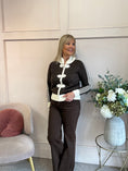 Load image into Gallery viewer, Mandarin Detailed Zip Cardigan - Brown/Cream