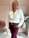 Load image into Gallery viewer, Fluffy Gold Button Cardigan - Winter White
