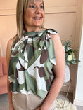 Load image into Gallery viewer, Leaf Print Bow Tie Sleeveless Top - Green/White - Wardrobe By Simone