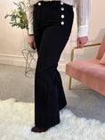 Load image into Gallery viewer, Wide Leg gold Button Jeans - Black - Wardrobe By Simone