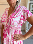 Load image into Gallery viewer, Slinky Cross Over Long Top - Pink/White - Wardrobe By Simone