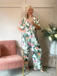 Load image into Gallery viewer, Botanical Flowers Slinky Jumpsuit - White/Green - Wardrobe By Simone