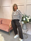 Load image into Gallery viewer, Striped Rugby Shirt Top - Brown/White - Wardrobe By Simone