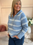 Load image into Gallery viewer, Hoody Striped Zip Cardigan- Cornflower Blue/Cream