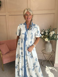 Load image into Gallery viewer, Puff Sleeve Shirt Dress - Cream/Slate Blue - Wardrobe By Simone