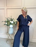 Load image into Gallery viewer, Wide Leg Pants & V Neck Top - Navy One Size