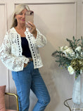Load image into Gallery viewer, Crochet Collared Shirt Cardi - White - Wardrobe By Simone