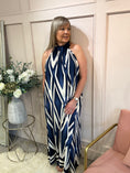 Load image into Gallery viewer, Halter Neck Maxi Dress - Navy/Cream - Wardrobe By Simone