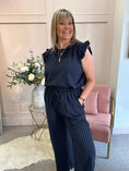Load image into Gallery viewer, Pinstriped Frill Cap Top & Pant Set - Navy/White - Wardrobe By Simone