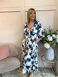 Load image into Gallery viewer, Oriental Maxi Dress - Cream/Blue - Wardrobe By Simone