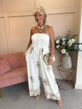 Load image into Gallery viewer, Floral Embroidered Detailed Jumpsuit - Cream/Beige - Wardrobe By Simone