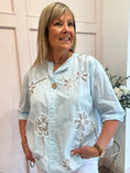 Load image into Gallery viewer, Pretty Applique Flower Shirt - Soft Blue - Wardrobe By Simone