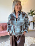 Load image into Gallery viewer, Zip Up Fun Striped Cardigan - Brown/Blue