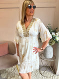 Load image into Gallery viewer, Embroidered Gold Midi Dress - Soft Cream/Gold - Wardrobe By Simone