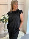 Load image into Gallery viewer, Pinstriped Frill Cap Top & Pant Set - Black/White - Wardrobe By Simone