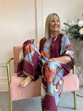 Load image into Gallery viewer, Horse & Bridle Silk Wide Pant - Burgundy/Blue - Wardrobe By Simone