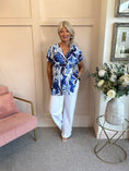 Load image into Gallery viewer, Slinky Cross Over Long Top - Blue/White - Wardrobe By Simone