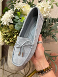 Load image into Gallery viewer, Moccasin Bow Shoe - Pale Blue - Wardrobe By Simone