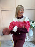 Load image into Gallery viewer, Frill Cuff Cosy Jumper - Cream/Raspberry