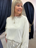 Load image into Gallery viewer, Pinstriped Batwing Top & Pant Set - Cream/Black