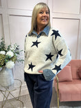 Load image into Gallery viewer, Stars & Denim Collar Jumper - Cream/Navy