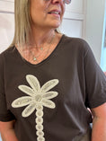Load image into Gallery viewer, Palm With Gold Sequin T Shirt - Brown