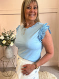Load image into Gallery viewer, Frill Sleeve T-Shirt - Blue One size