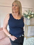 Load image into Gallery viewer, Scalloped Edged Vest Top - Navy - Wardrobe By Simone