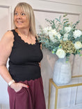 Load image into Gallery viewer, Scalloped Edged Vest Top - Black - Wardrobe By Simone