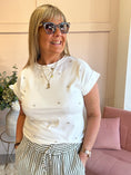 Load image into Gallery viewer, Diamante Gem Detail T Shirt - White - Wardrobe By Simone