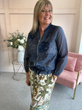 Load image into Gallery viewer, Embossed Floral Zip Jacket - Navy