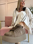 Load image into Gallery viewer, Gold Logo Embellished Trainer - Taupe - Wardrobe By Simone