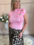 Load image into Gallery viewer, Sleeveless Diamante Flower Knit Top - Pink