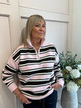 Load image into Gallery viewer, Striped Zip Jumper - Pink/Cream/Brown