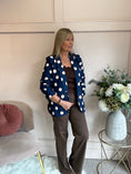 Load image into Gallery viewer, Spot & Ruched Sleeve Blazer - Blue/Cream