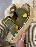 Load image into Gallery viewer, Ivy Buckle & Weave Slider Sandal - Olive - Wardrobe By Simone