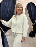 Load image into Gallery viewer, Pinstriped Batwing Top & Pant Set - Cream/Black