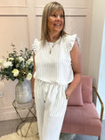 Load image into Gallery viewer, Pinstriped Frill Cap Top & Pant Set - White/Black - Wardrobe By Simone