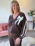 Load image into Gallery viewer, Lace Bow Detail Cardigan - Brown/White