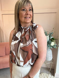Load image into Gallery viewer, Leaf Print Bow Tie Sleeveless Top - Brown/White - Wardrobe By Simone