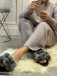 Load image into Gallery viewer, Pom Pom Slider Slipper - Chocolate