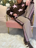 Load image into Gallery viewer, Quirky Side Striped Lounge Pant - Mocha/Pink - Wardrobe By Simone