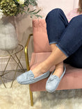 Load image into Gallery viewer, Moccasin Bow Shoe - Pale Blue - Wardrobe By Simone