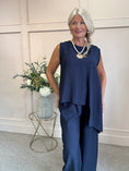 Load image into Gallery viewer, Sleeveless asymmetrical Top & Pants Set - Navy One Size
